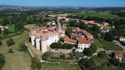 Obraz premium drone photo Pommiers-en-Forez castle france europe