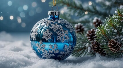 Christmas decoration frosty blue and silver snowy surface
