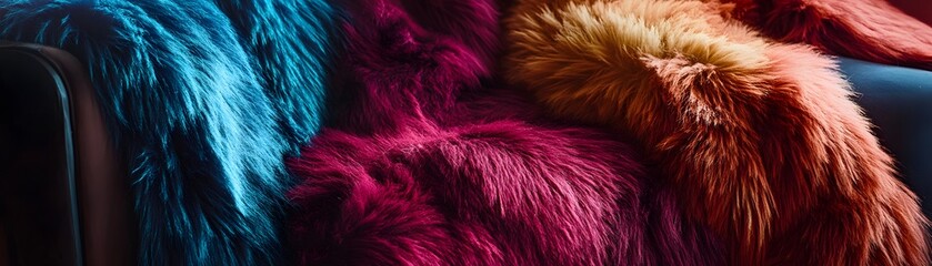Obraz premium Close-up of Vibrant Blue, Pink, and Orange Furry Fabric