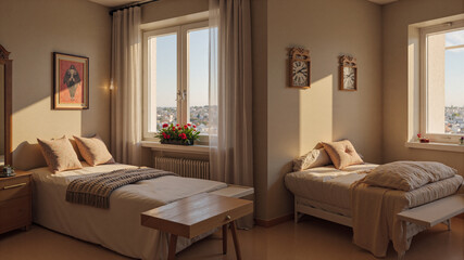 Fototapeta premium minimal modern bed room with sofa and wall paint