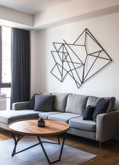 Modern minimalism living room with geometric wall art and stylish furniture