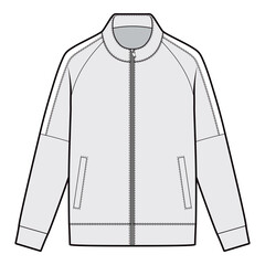 Classic Bomber Jacket Technical Drawing Template Front View Vector

