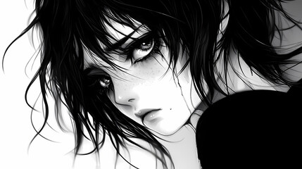 Naklejka premium Heartbreak in Anime Style: Manga Illustration of a Broken Heart