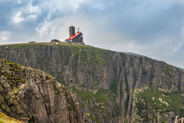 A stunning view from the ridge trail showcasing the TV transmitter above Sniezne Kotly and Czarcia...