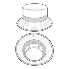 Professional Bucket Hat Technical Drawing Template Top Bottom View Vector

