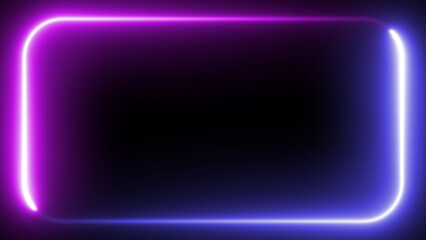 Glowing neon frame transitions from vibrant purple to blue on dark background. Minimalist border design, smooth gradient effect, rounded corners. Modern aesthetic perfect for tech themes.
