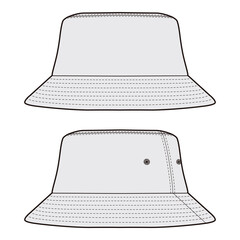 Bucket Hat Technical Drawing Front and Back View Set

