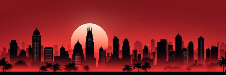 Obraz premium cityscape silhouette indian themed banner with red backdrop. light blinds background