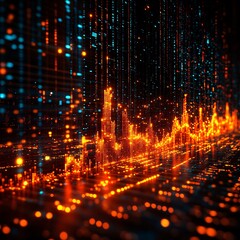 Obraz premium Abstract Digital Network with Orange and Blue Lights