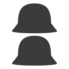 Black Bell Hat Double View Technical Drawing Template

