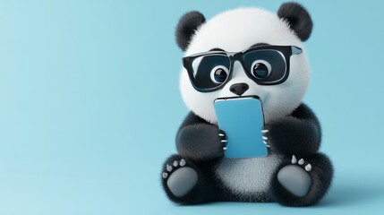 Obraz premium panda with glasses looking phone