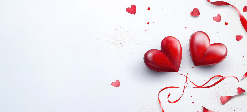 Two red hearts connected by a single line on a white background a Valentine's Day