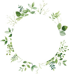Obraz premium Watercolor Greenery Wreath Botanical Floral Frame
