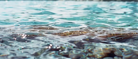 Clear turquoise water ripples gently over hidden stones, capturing the tranquil essence of a serene aquatic setting.