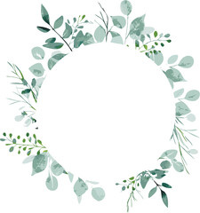 Obraz premium Elegant Watercolor Greenery Wreath Floral Frame