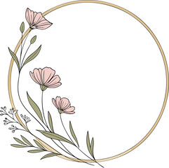 Floral Circle Frame with Delicate Pink Flowers