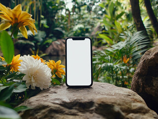 Aesthetic Clean Graphic White Blank Smartphone screen display template with Floral Accent