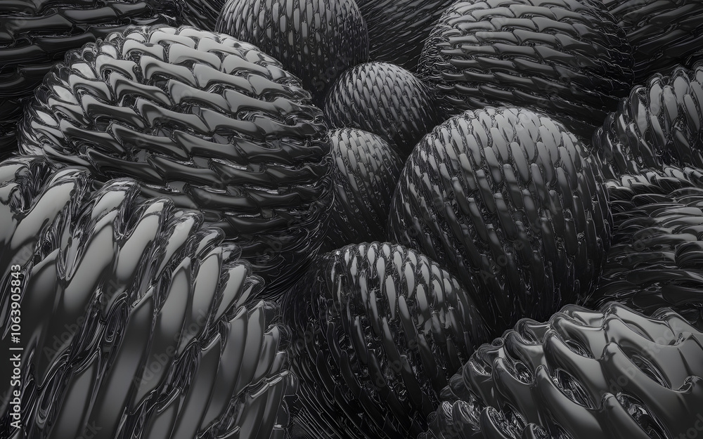 Poster abstract black sphere pattern: a mesmerizing abstract design featuring a cluster of black spheres, e