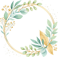 Watercolor Greenery Gold Circle Frame Design