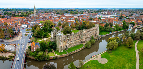 Aerial view of Newark-on-Trent, a market town and civil parish in the Newark and Sherwood district...