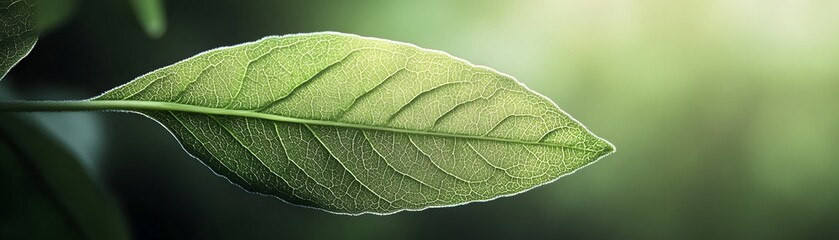 Obraz premium Close-up of a Single Green Leaf with Visible Veins