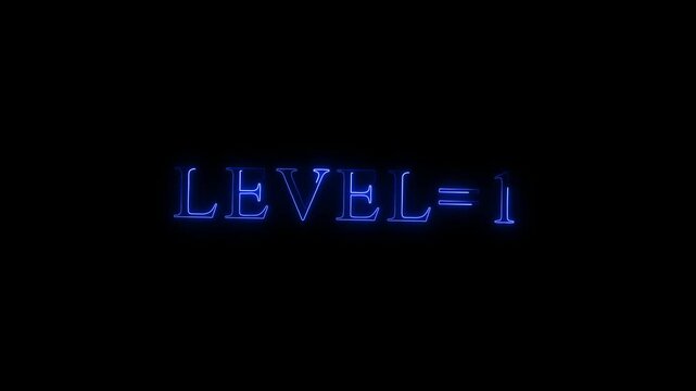  Level -1. Congrats. You Climbed to a Higher Level...Level -1 text font with neon light.  Luminous and shimmering  inside the letters of the text Level-1. glowing  purple neon level -1 animation
