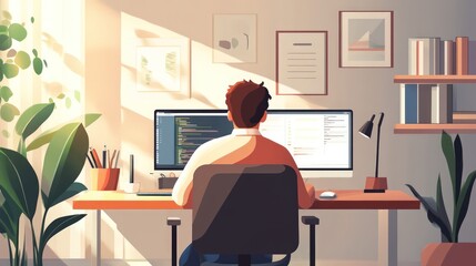 Gen Z professional working from home, studying MBA and managing tasks. Balancing productivity and relaxation at a cozy desk setup.