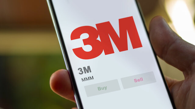 April 09th 2024 , Saint Paul, Minnesota. Close up on logo of 3M on the screen of an exchange. 3M price stocks, $MMM on a device.
