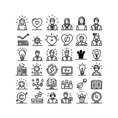 A set of minimalist, line-art style business and productivity icons design Vector illustration