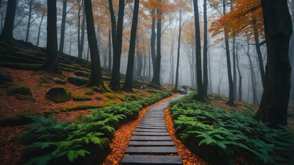 winter stony pathway on a colorful forest background