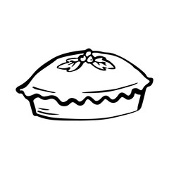 Berry pie doodle drawing, sketch style, outline, black line on a white background