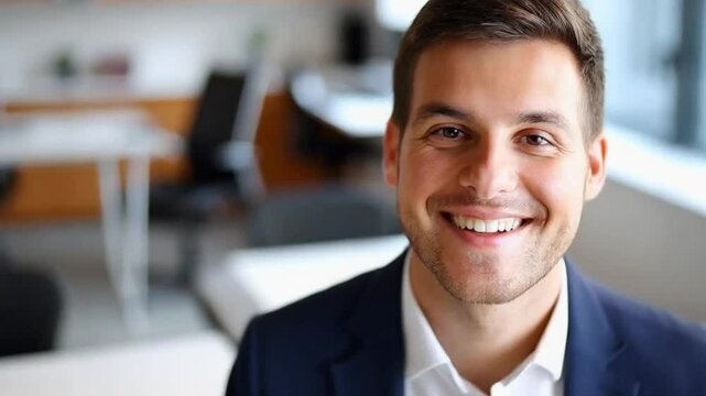 Face, man and happy or proud in office for career growth or job opportunity as accountant. Male employee, portrait and smile with confidence for internship or training program as financial consultant 