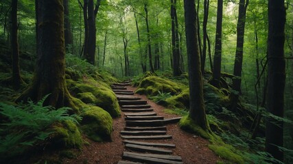 summer stony pathway on a strange forest background