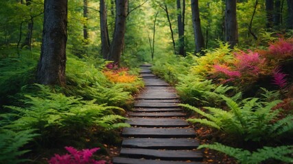 summer stony pathway on a colorful forest background
