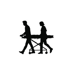 a black silhouette of two people pushing a stretcher.