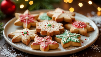Colorful Christmas cookies on a plate