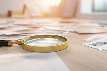 The workspace of a detective is filled with various investigation files and scattered photographs