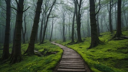 Fototapeta premium spring stony pathway on a strange forest background