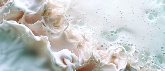 Fototapeta premium Frothy bubbles interweave with delicate, creamy folds, forming an intricate, almost liquid-like texture that suggests a mix of softness and fluidity.