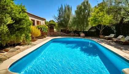 clear and clean Backyard pool during summer 
