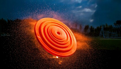 Orange  shooting target dusting in air