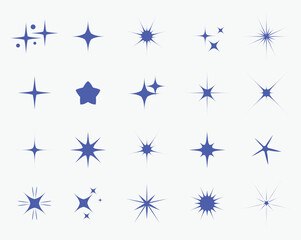 Retro futuristic bright vector icons collection. Set of original star sparkle shapes. Abstract shine effect vector sign. Twinkle star particles, glitter sparkles and magic sparkle isolated silhouette.