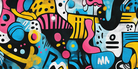 Vibrant abstract graffiti art with bold shapes and colors