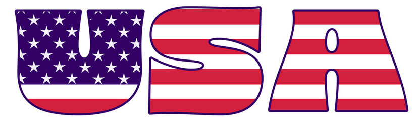 USA lettering filled with USA national colors on transparent background