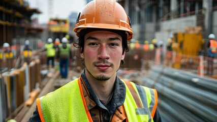 Young construction worker apprentice, gaining hands-on experience while learning trade skills and safety protocols 