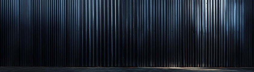 Dark Blue Corrugated Metal Wall with Spotlights