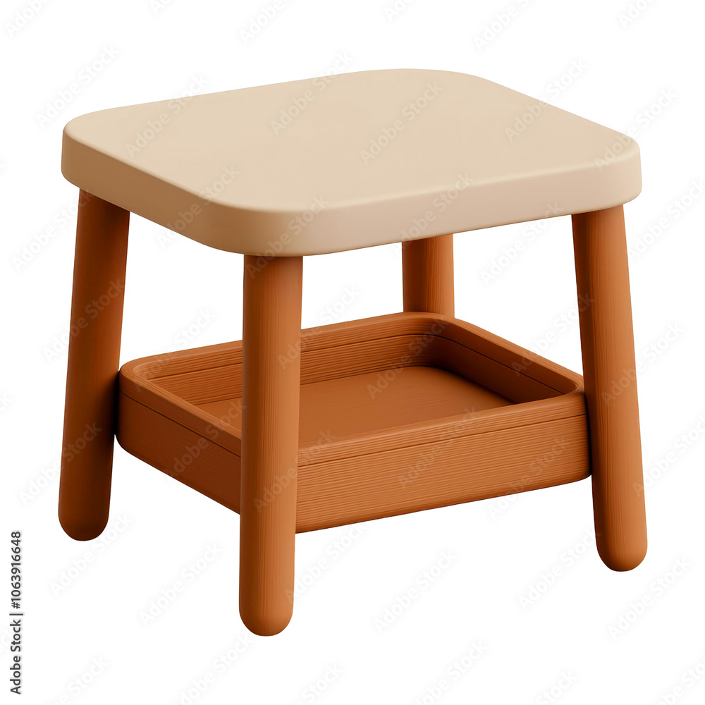 Poster 3d side table featuring a beige top with brown legs and a built-in shelf. perfect for modern interio