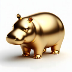 minimal gold shaped hippo, 3D , isolated, illustration.	