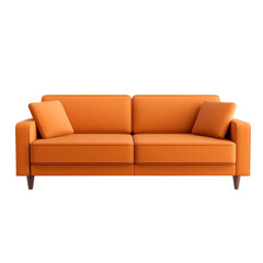 Fototapeta premium 3D orange sofa featuring a bold color and accent cushions, designed to bring warmth and a touch of modern elegance to any living space. Isolated on transparent background, png.