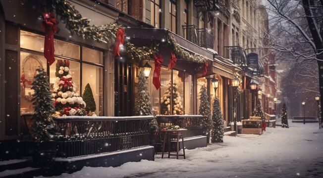 close up of christmas scene, christmas gifts background, christmaas in winter